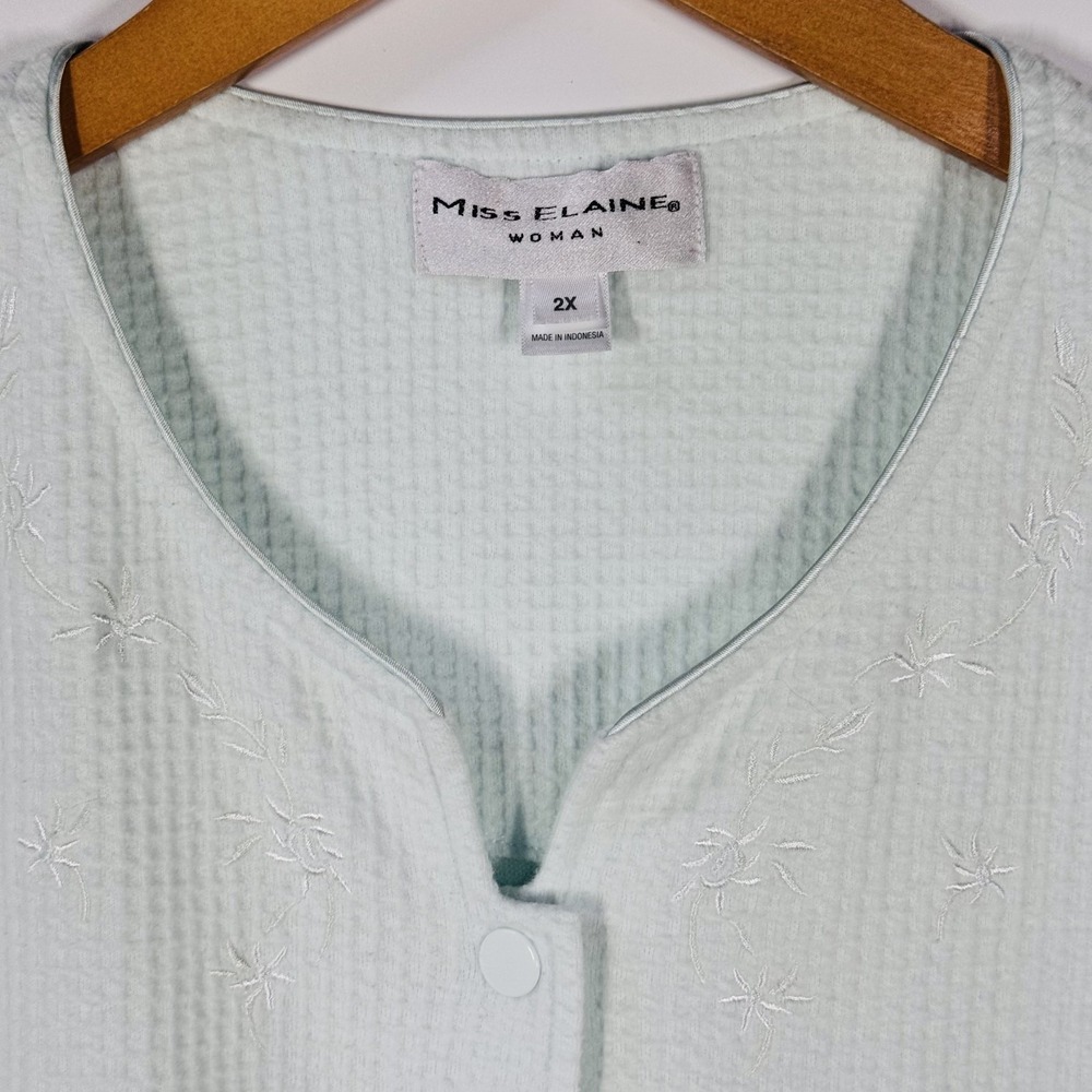 Miss Elaine Nightgown Women's 2X Mint Green Waffle Knit House Dress Cottagecore - Picture 4 of 12